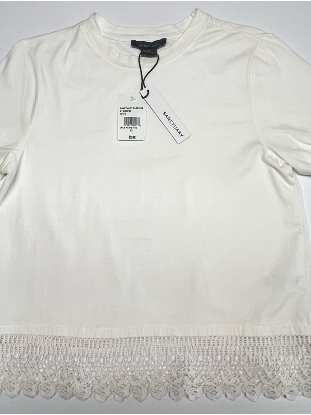 SANCTUARY Lace Tee White Crochet Lace Hem Cotton Top XS NWT Feminine‎ - Picture 6 of 11